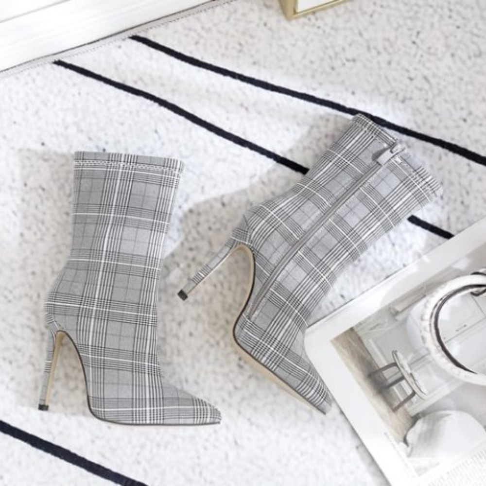 Grey Plaid Boots